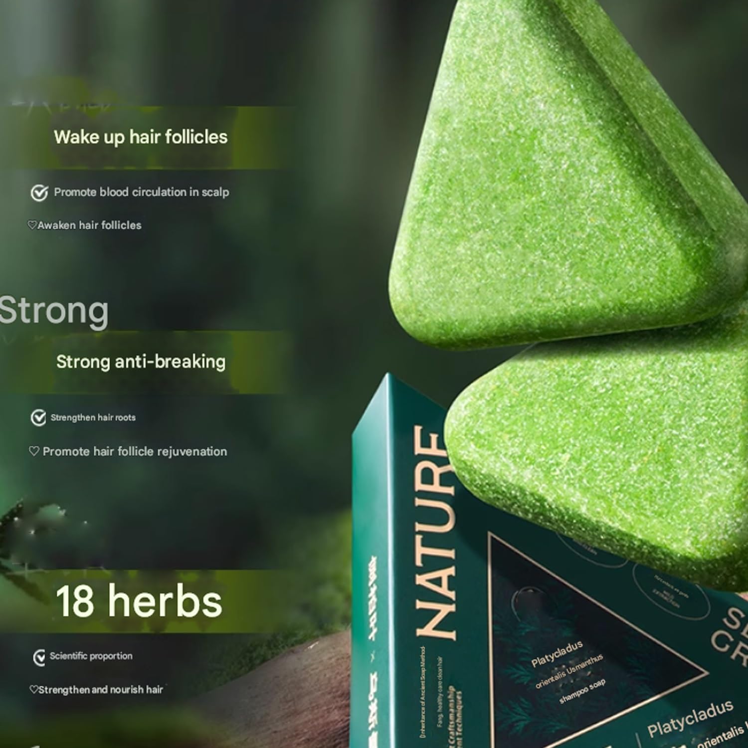 Amazon｜Nature Triangle Shampoo Bar,Nature Seven Green Soap